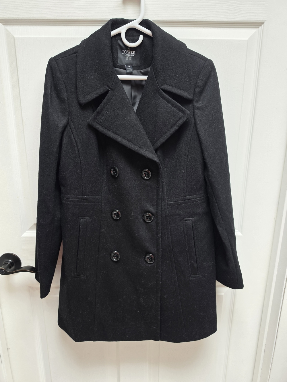 London Fog Black Double-Breasted Pea Coat